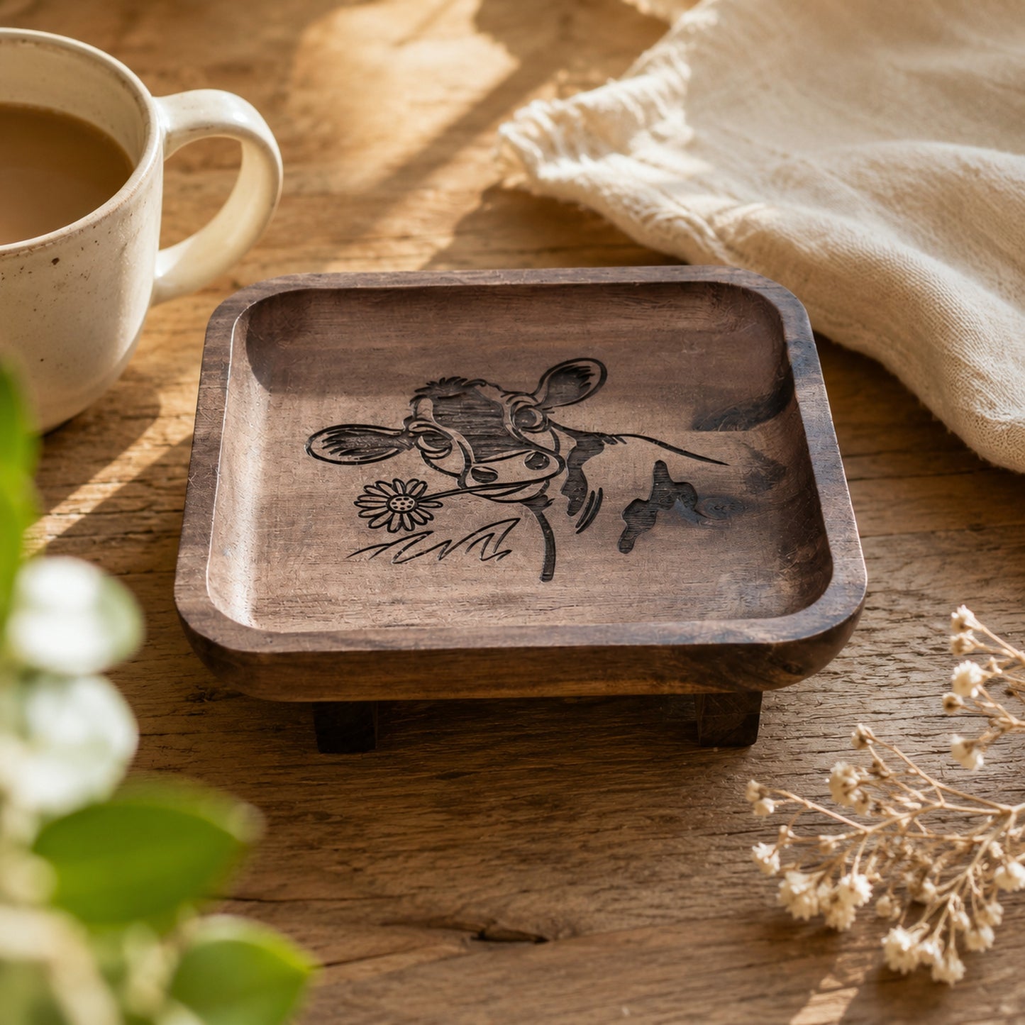 Cow Tray - 5"x 5" Acacia