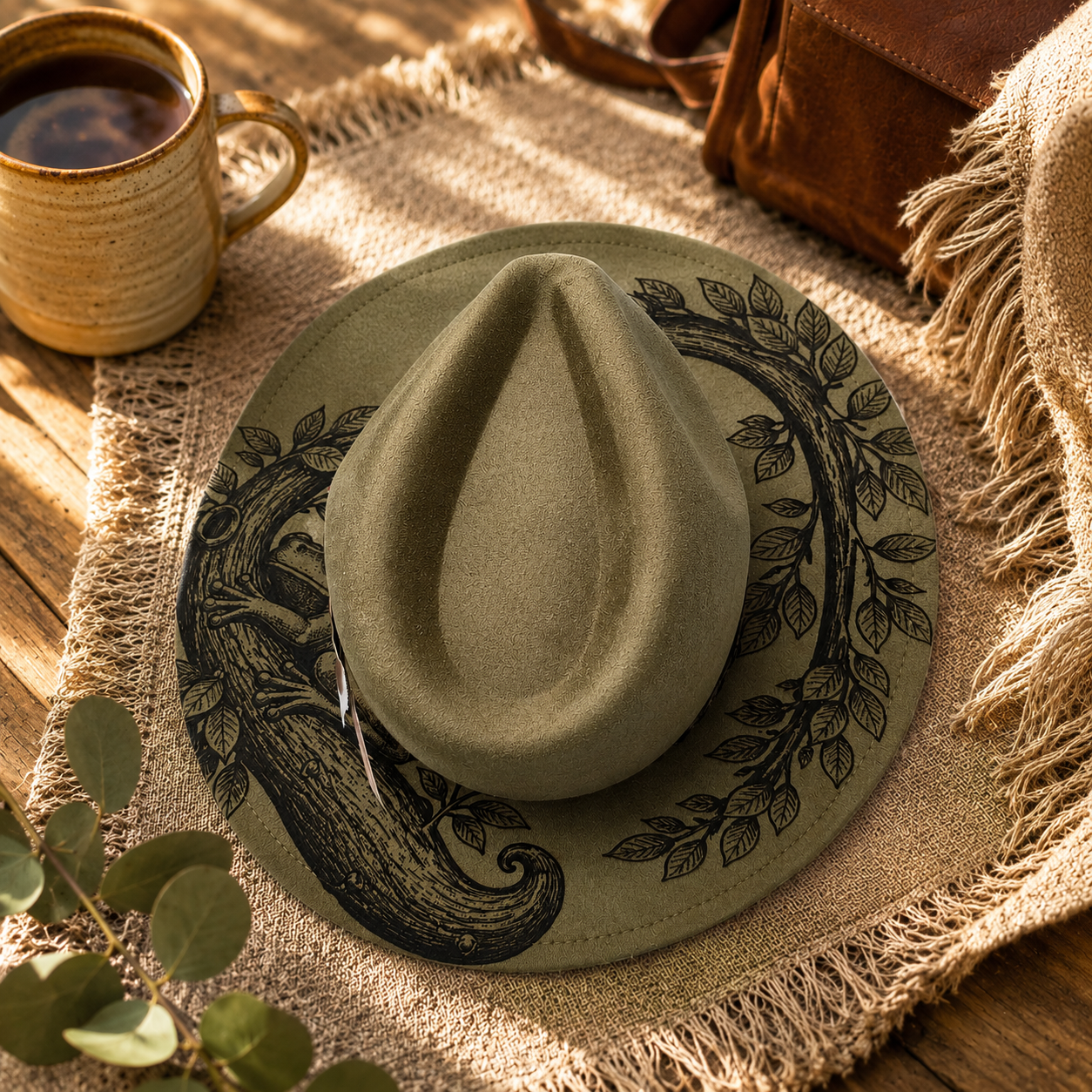 Suede Big Brim Cowboy Hat - Tree Frog
