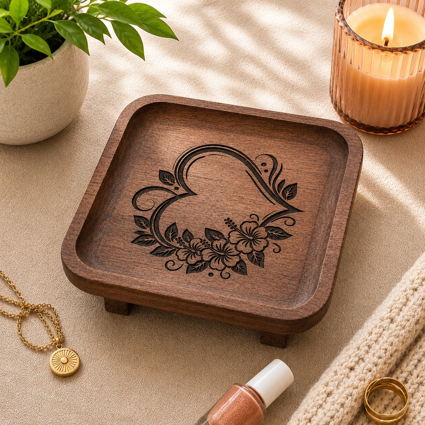 Heart Tray - 5"x 5" Acacia