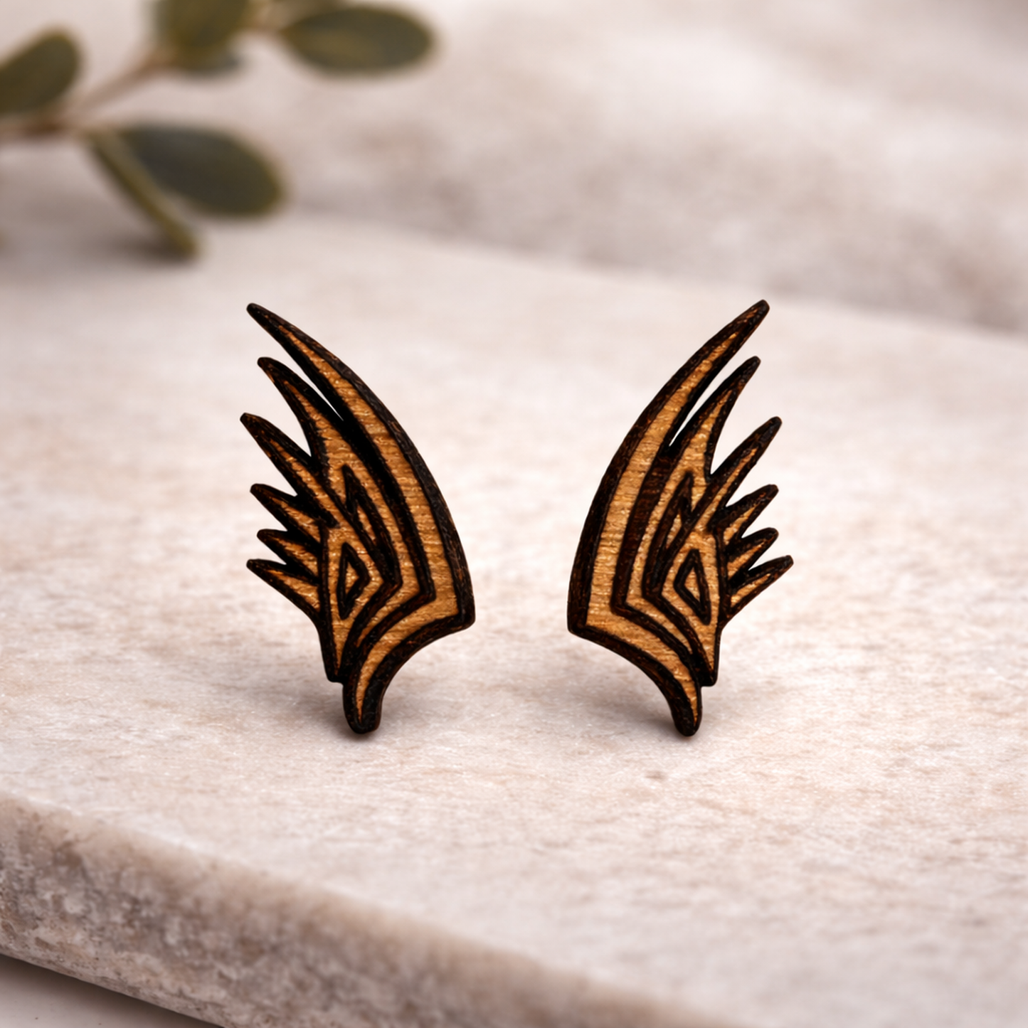 Tribal Wing Stud Earring - 10 x 21 mm