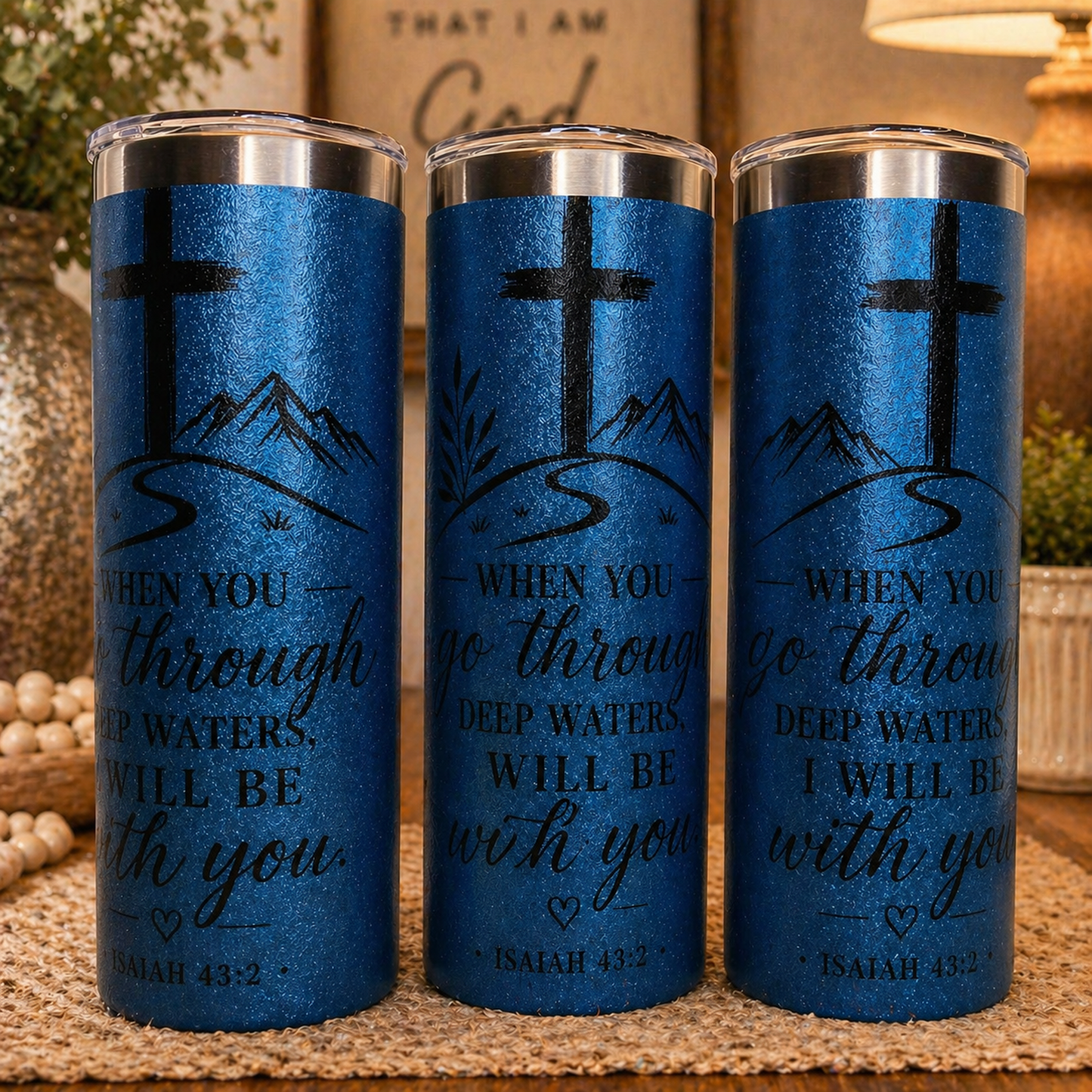 Isaiah 43:2 Sublimation Glitter Tumbler - 20 oz