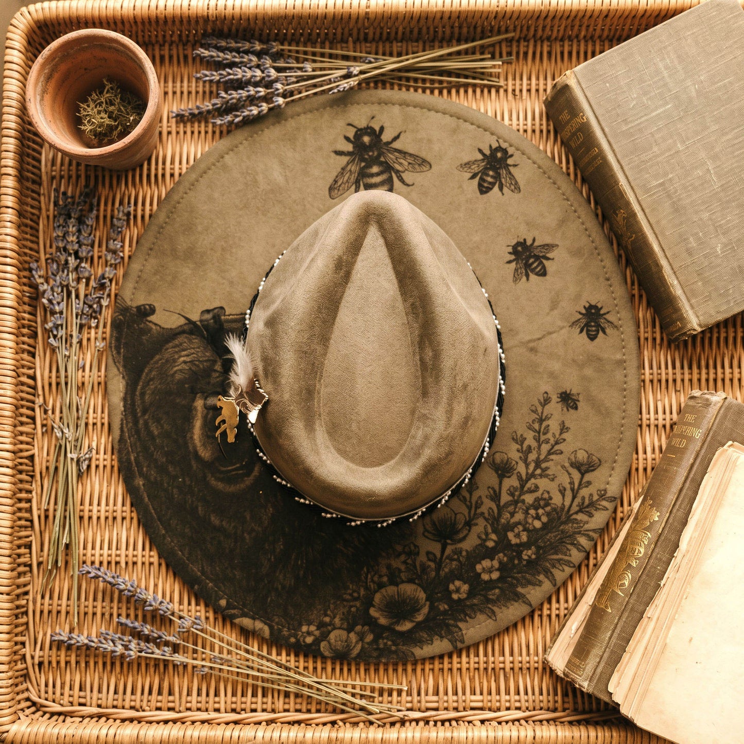 Suede Big Brim Cowboy Hat - Bear and Bees