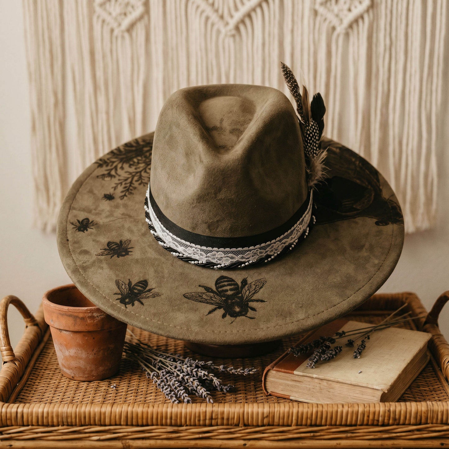 Suede Big Brim Cowboy Hat - Bear and Bees