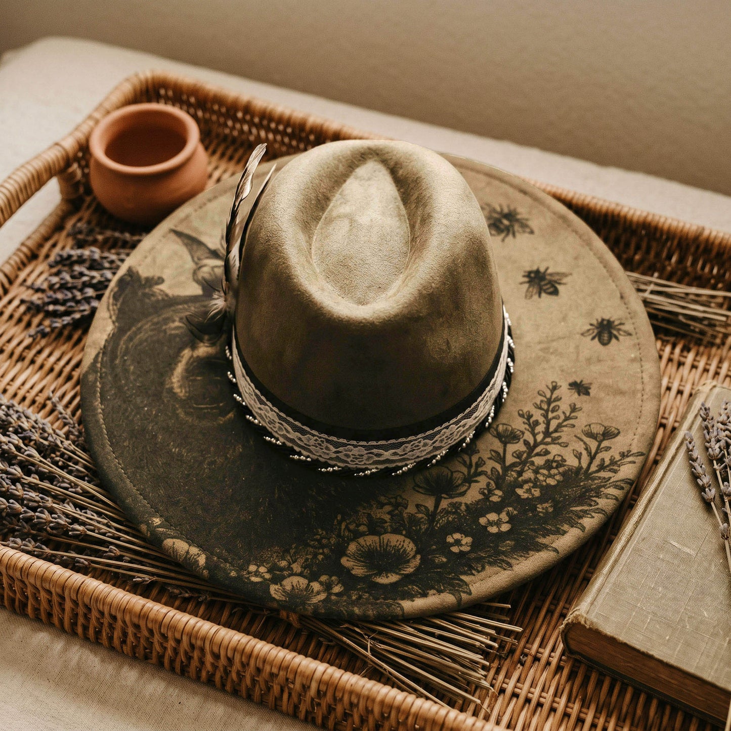 Suede Big Brim Cowboy Hat - Bear and Bees