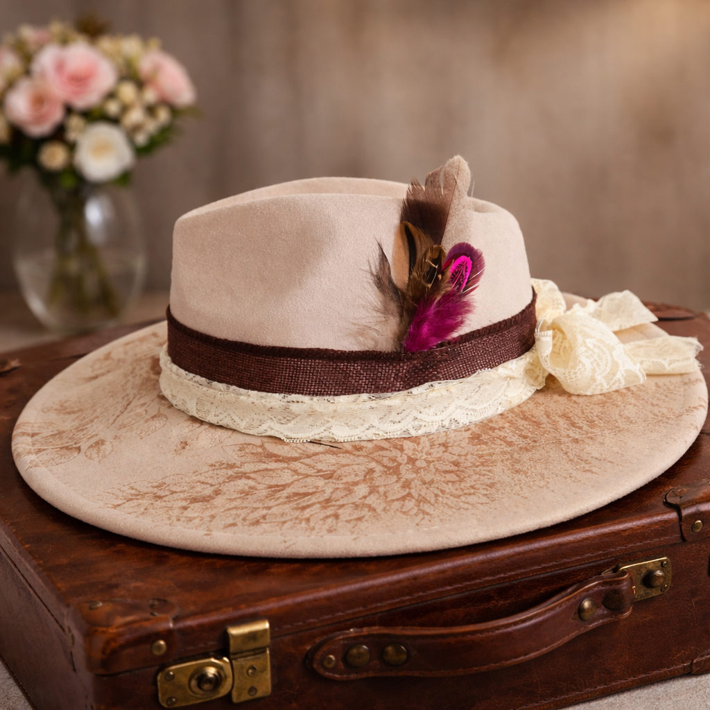 Suede Big Brim Cowboy Hat - Owl