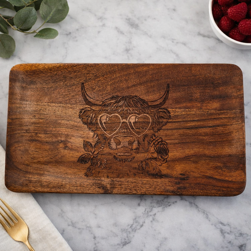 Charchuterie Cheese Board Engraved Acadia 14" x 7.5" Cow