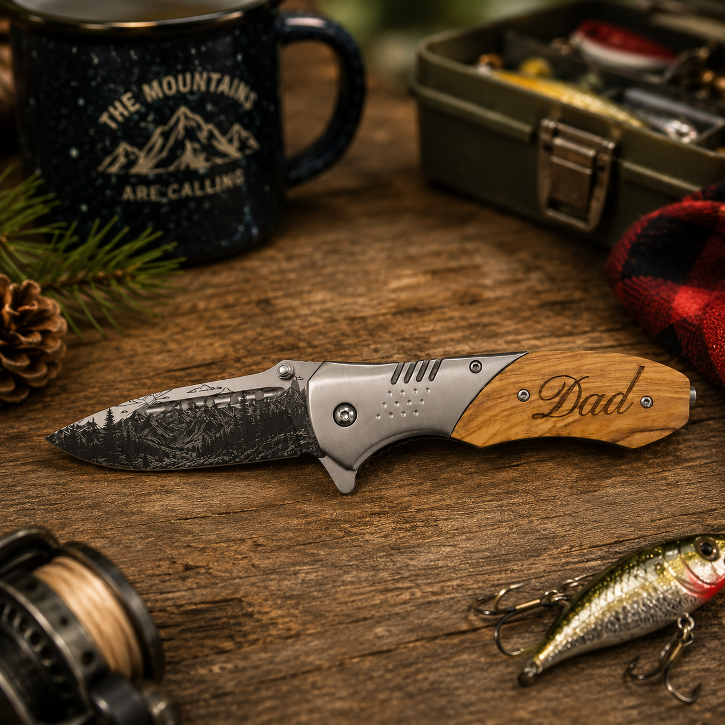 "Dad" Fishing Engraved Pocket Knife