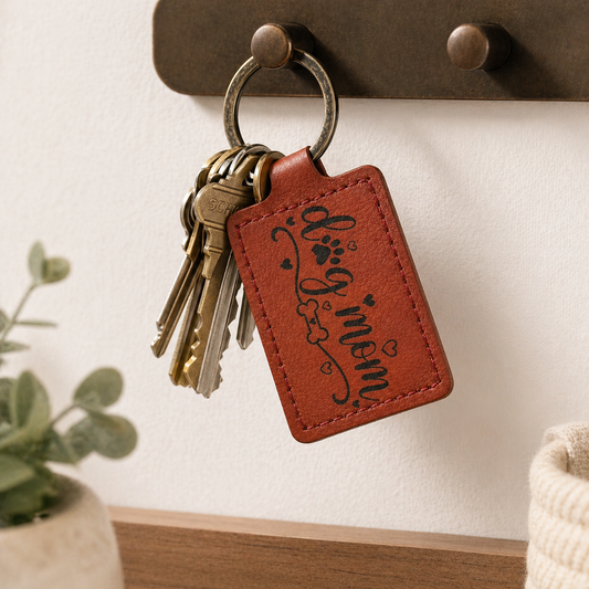 Dog Mom PU Leather Keychain
