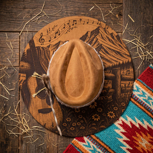 Suede Big Brim Cowboy Hat - Country Music Guitar