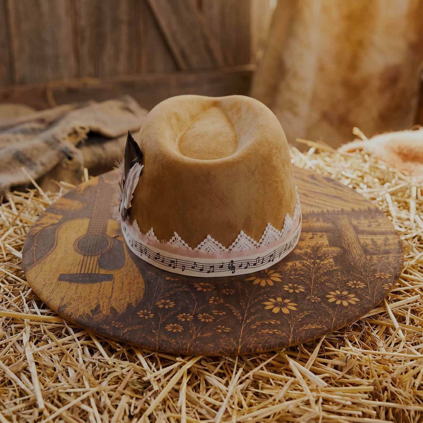 Suede Big Brim Cowboy Hat - Country Music Guitar
