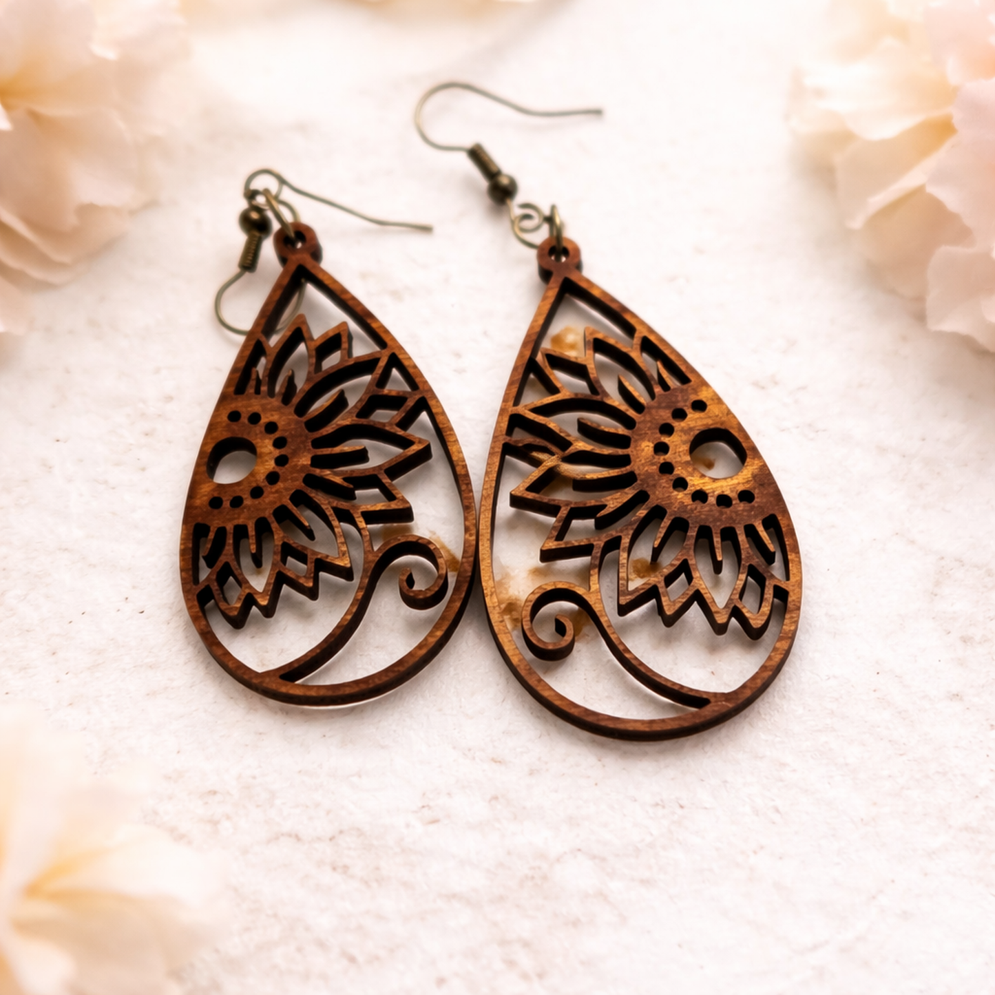 Half Sunflower Teardrop Earring - 46 x 25 mm