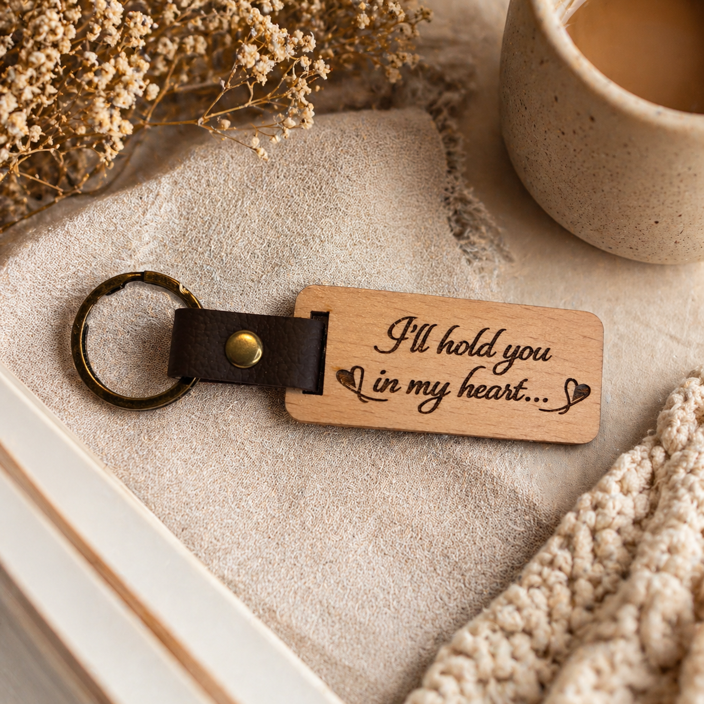 I'll Hold You in My Heart Wood Keychain