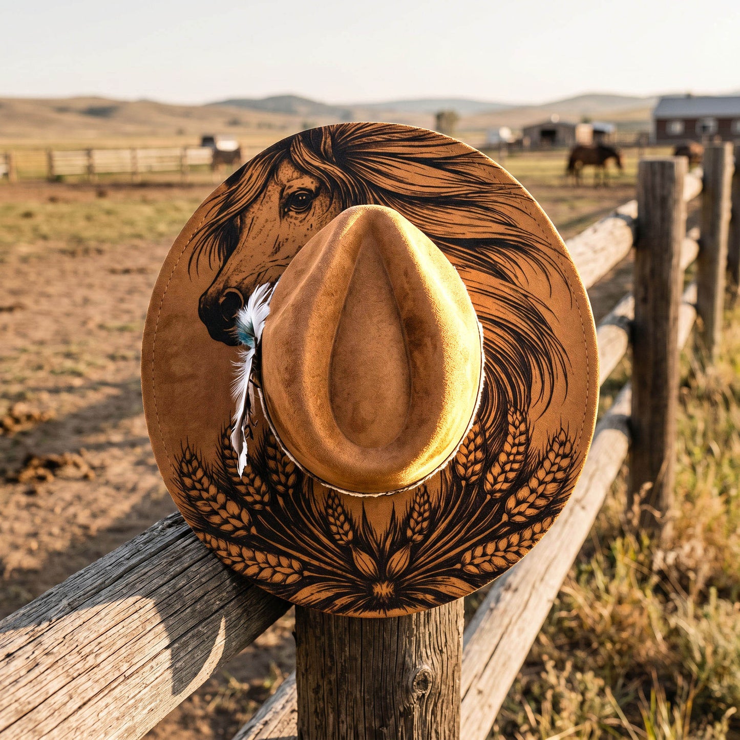 Suede Big Brim Cowboy Hat - Horse and Wheat