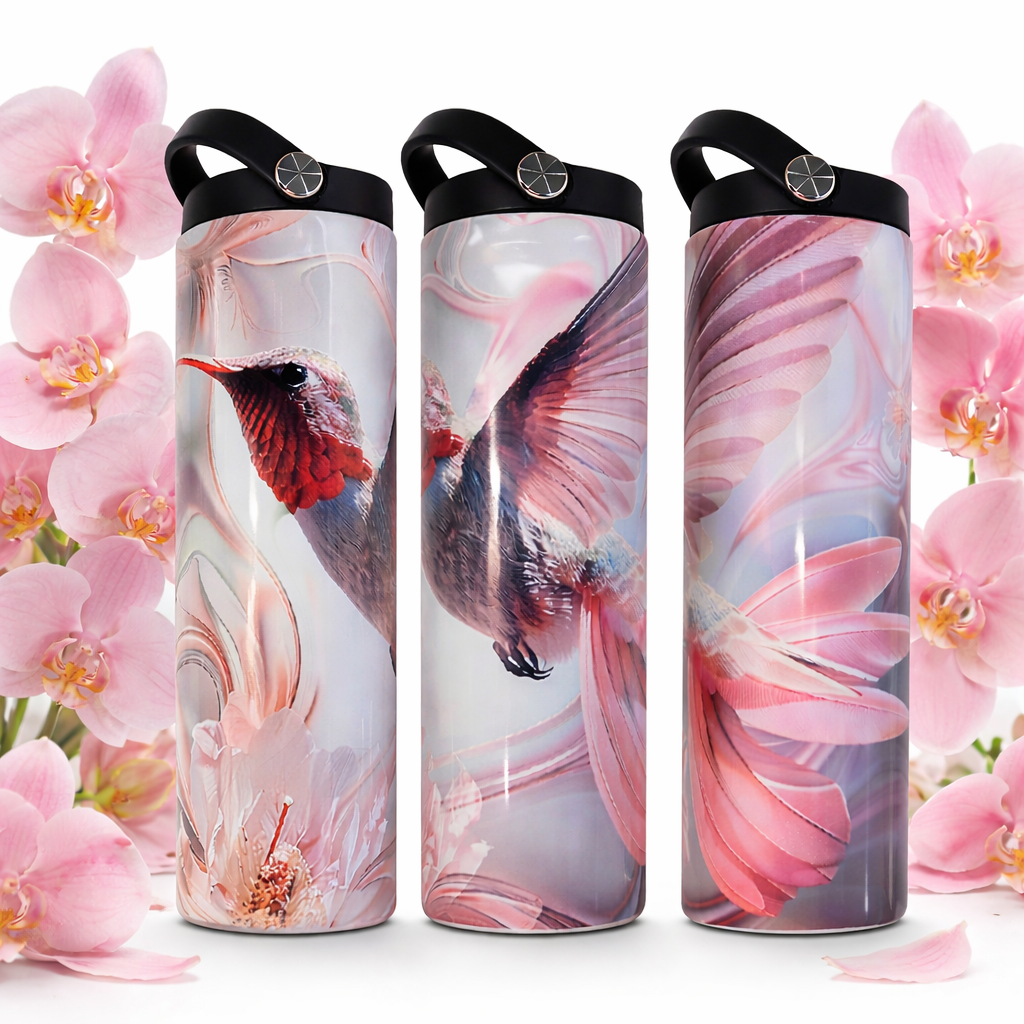 Floral Hummingbird Sublimated Tumbler - 20 oz Skinny