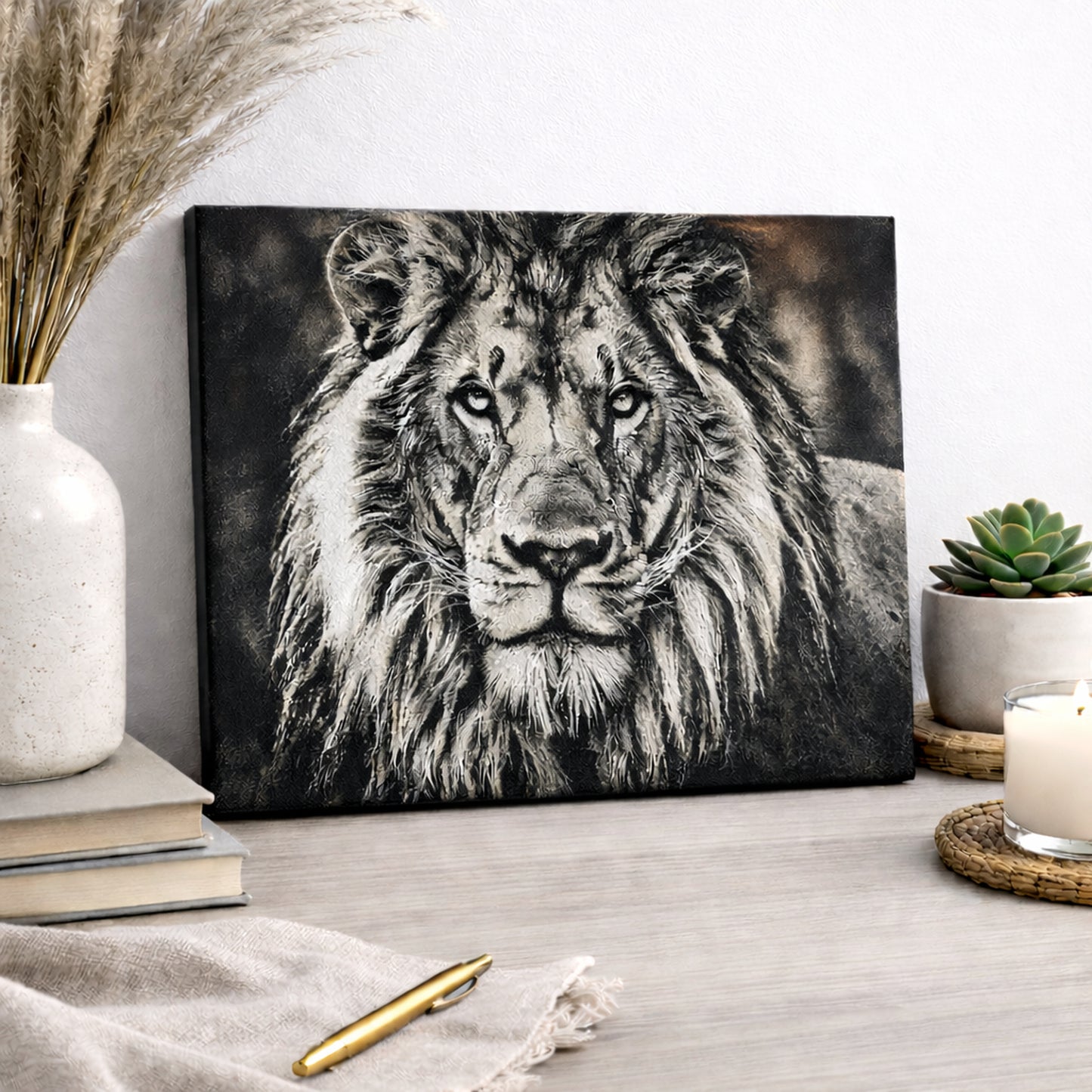Lion on Painted Canvas 8x10
