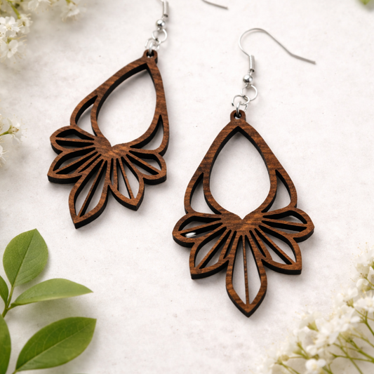 Lotus Flower Tear Drop Earrings - 42 x 25 mm