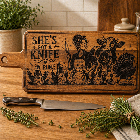 She's Got a Knife "RUN" Acacia Cutting Board - 20.5" x 7.25"