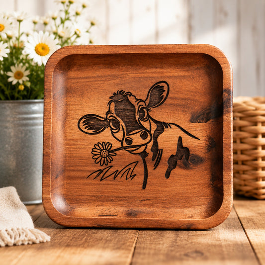 Cow Tray - 5"x 5" Acacia