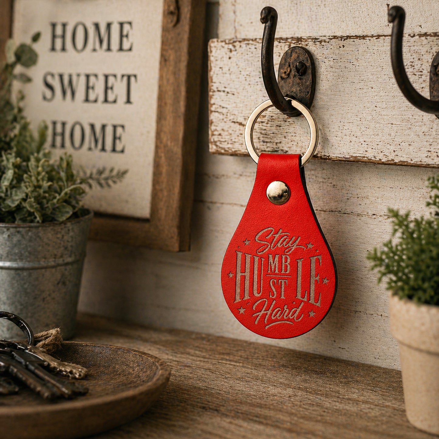 Stay Humble Hustle Hard PU Leather Keychain