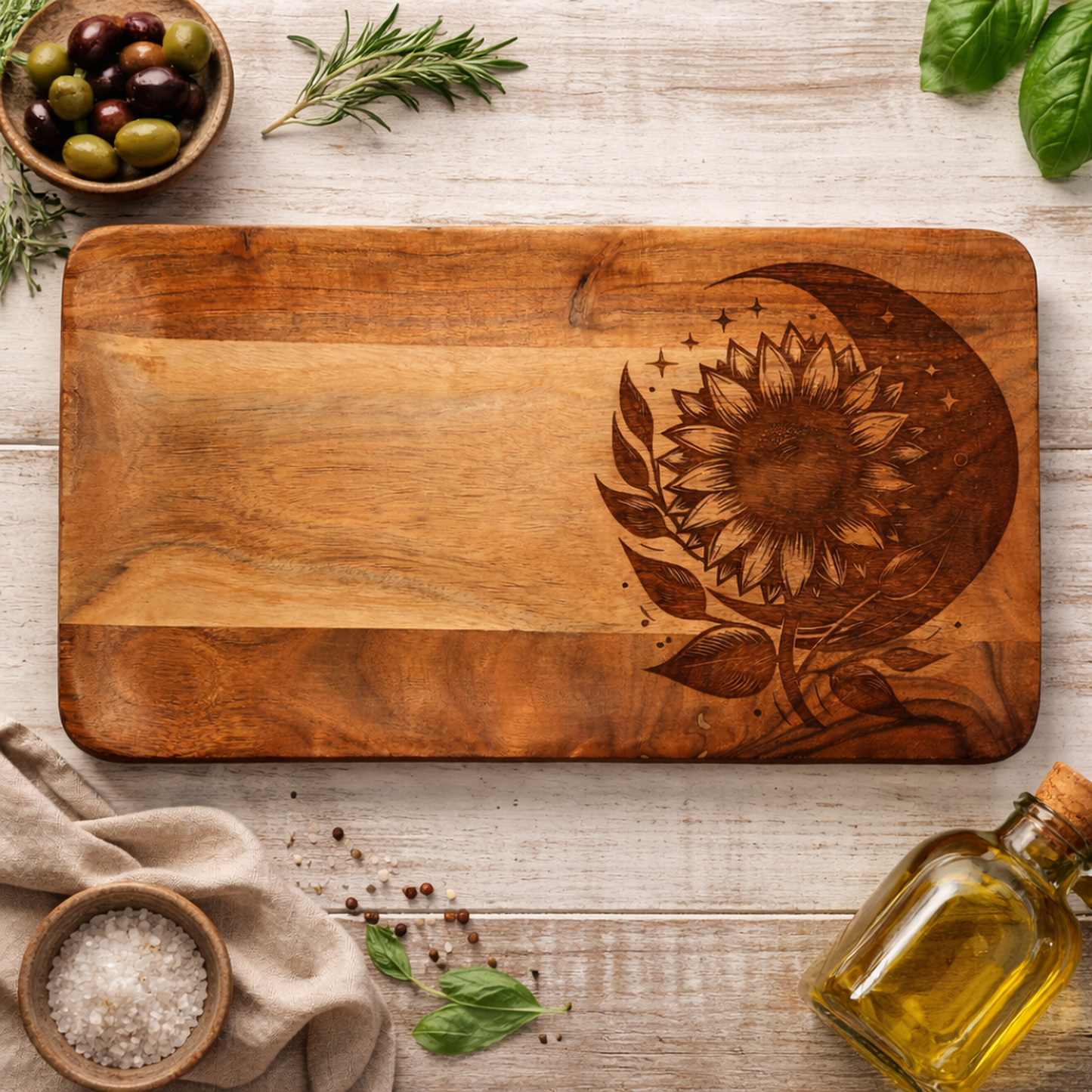 Charchuterie Cheese Board Engraved Acadia 17" x 9" Sunflower