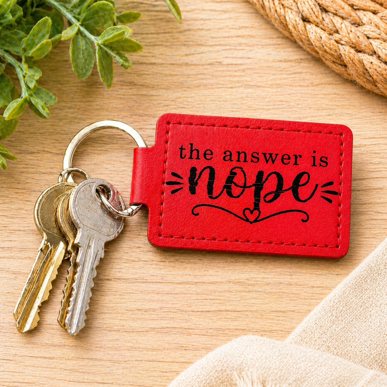 The Answer is Nope PU Leather Keychain