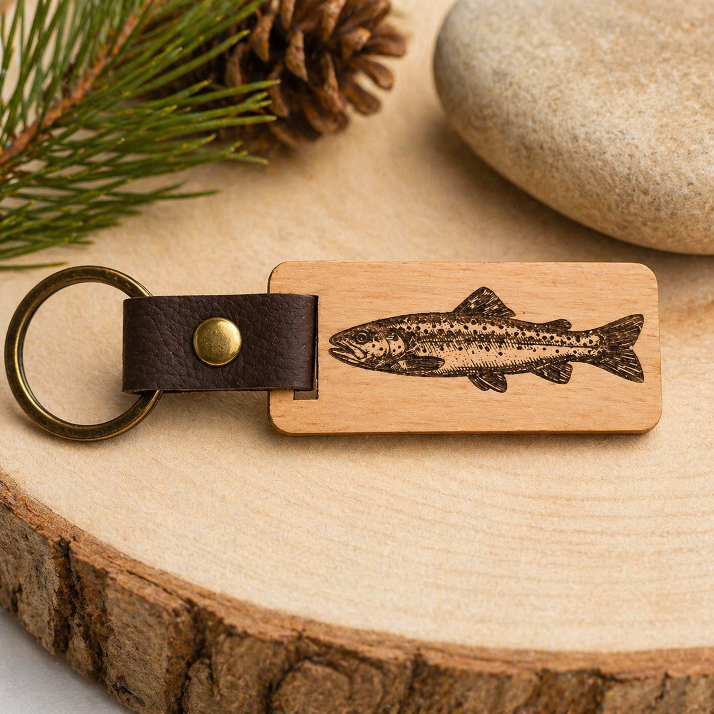 Trout Wood Keychain