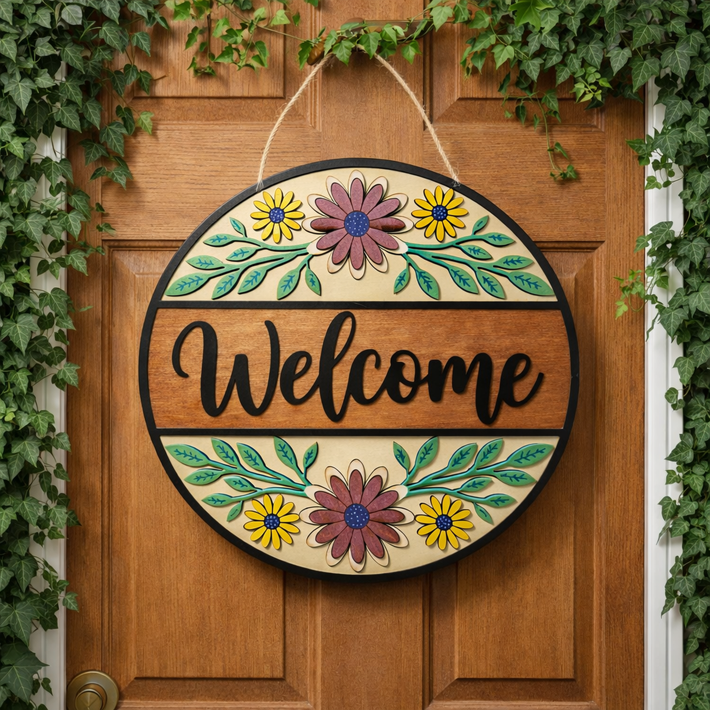 Welcome Floral Door Hanger 12"