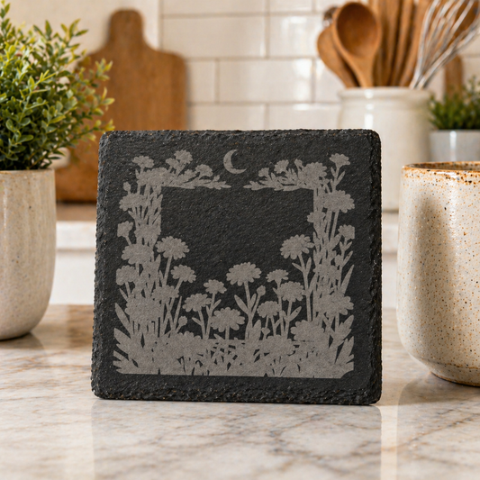 Slate Coaster - Wildflowers with Moon