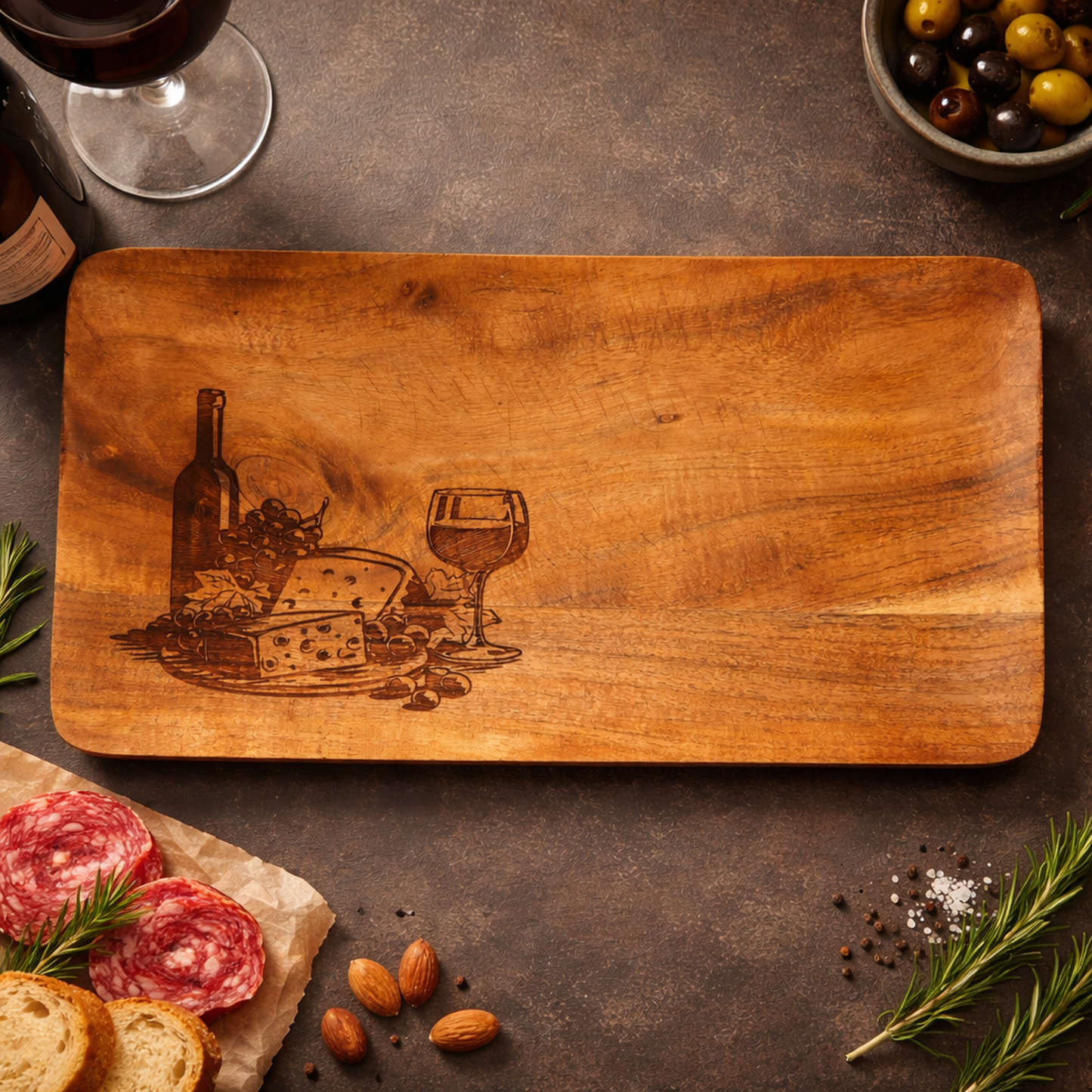 Charchuterie Cheese Board Engraved Acadia 14" x 7.5" Wine & Cheese