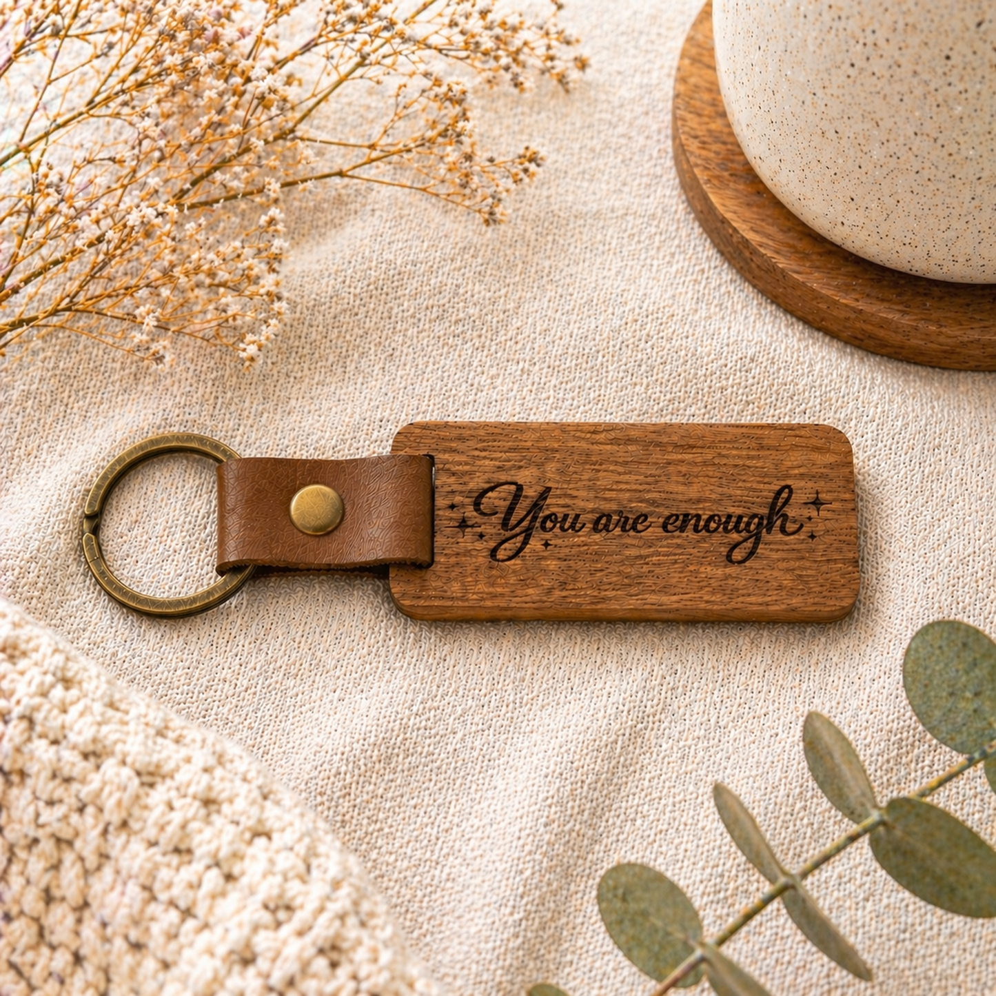 You Are Enough Wood Keychain