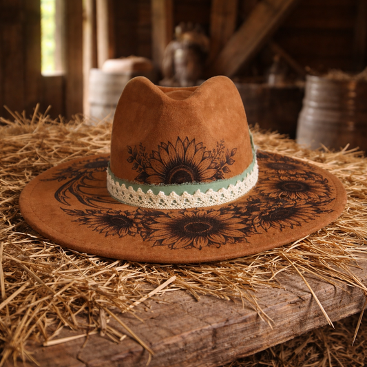 Suede Big Brim Cowboy Hat - Sunflower