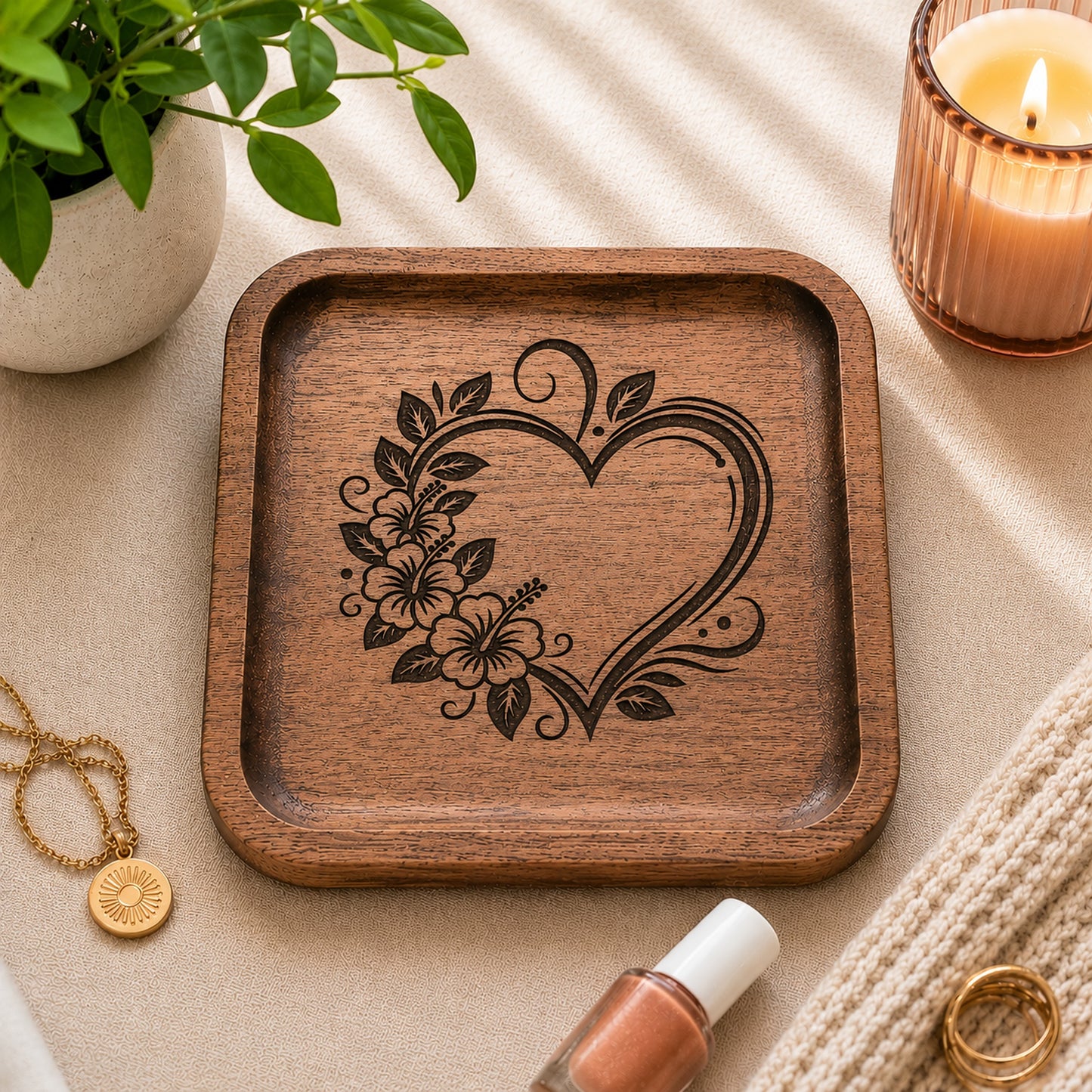 Heart Tray - 5"x 5" Acacia