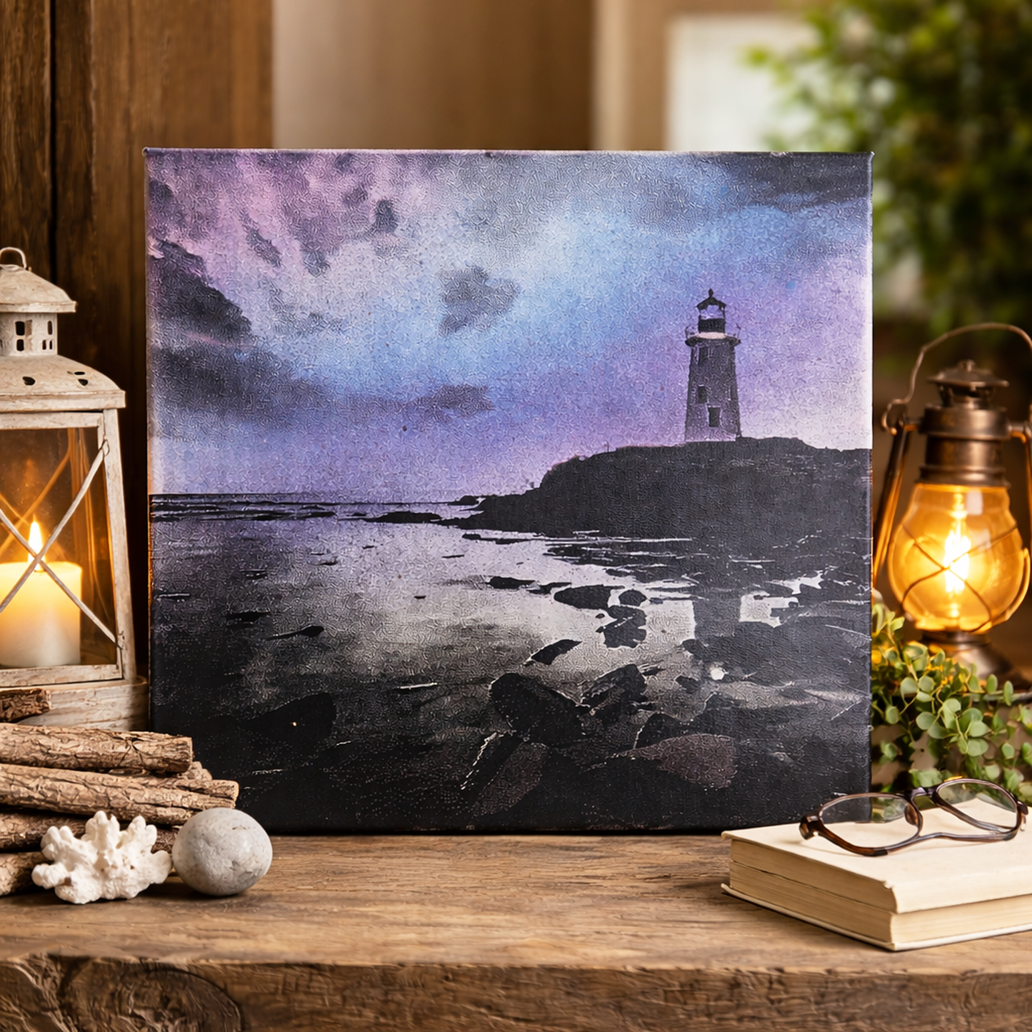 Evening Lighthouse - 12x12 Acrylic on Canvas