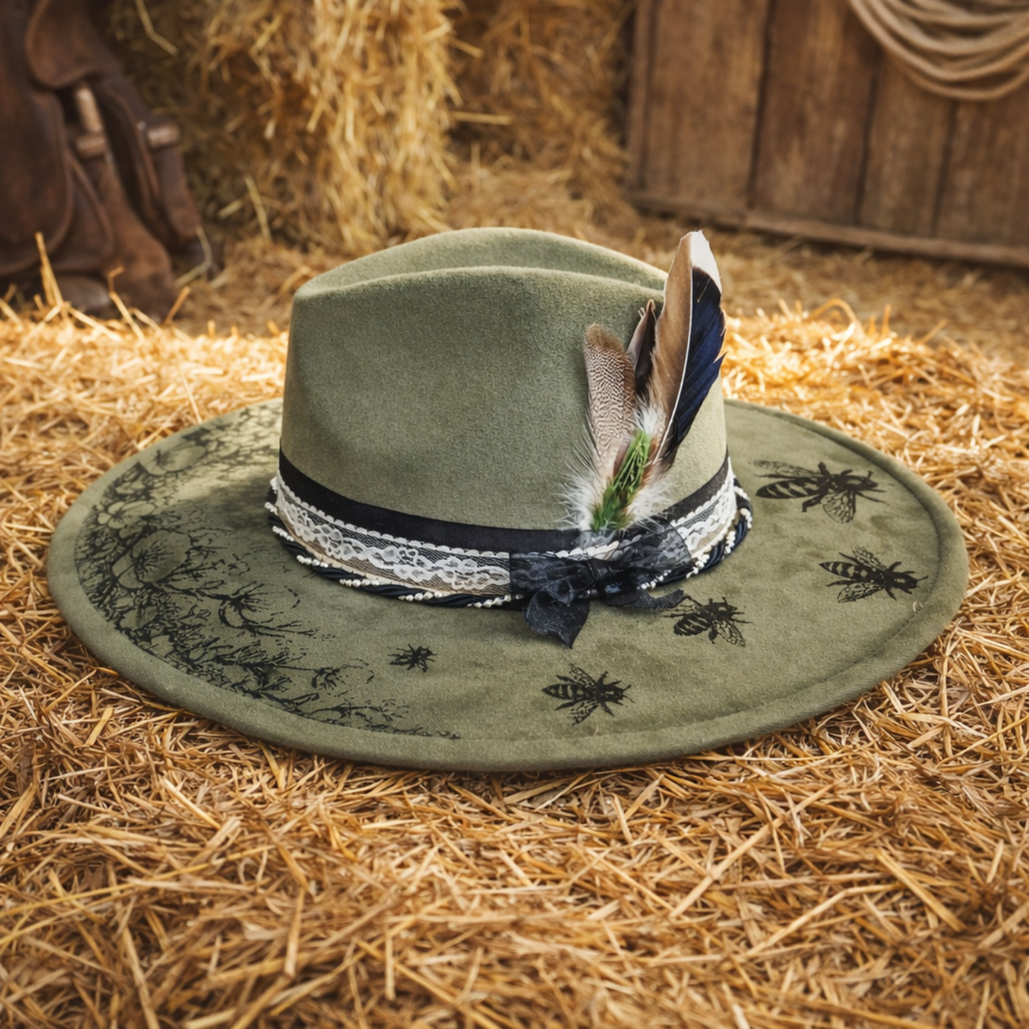 Suede Big Brim Cowboy Hat - Tree Frog