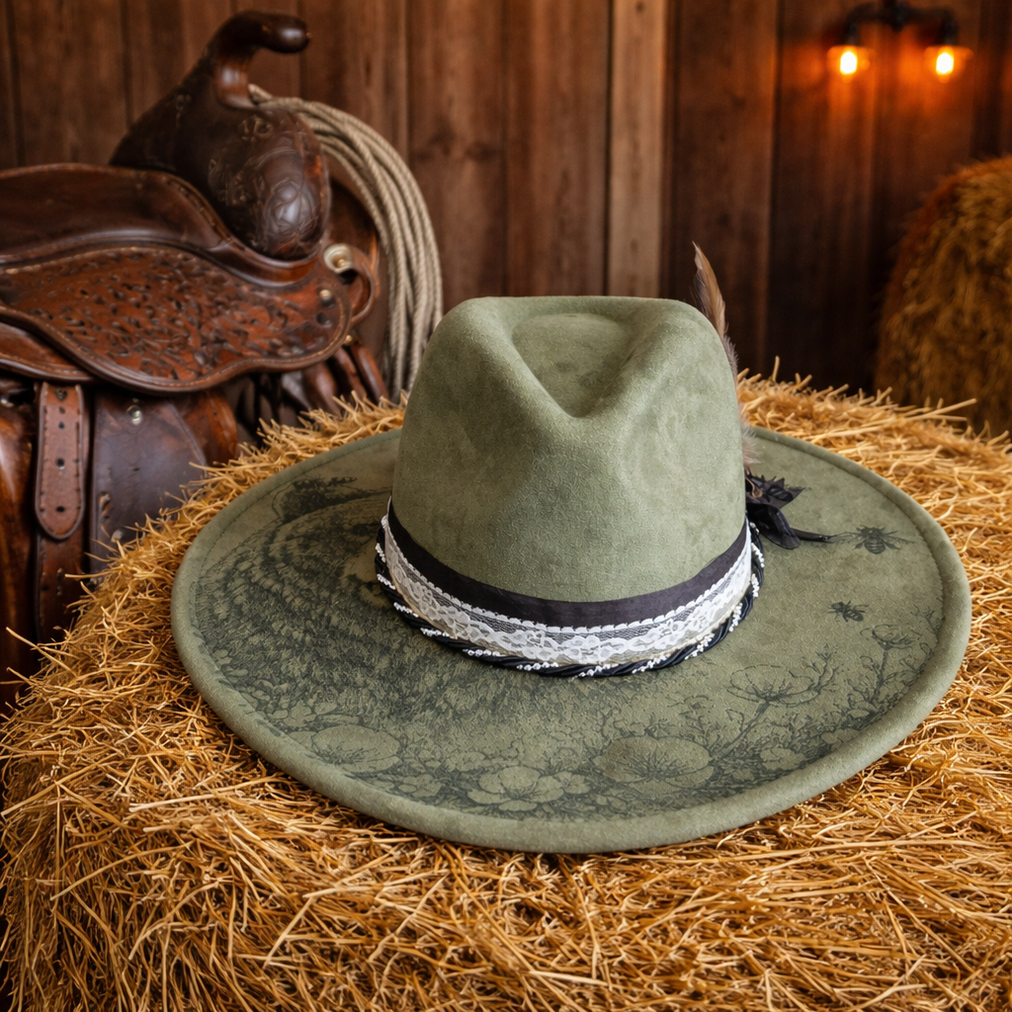 Suede Big Brim Cowboy Hat - Tree Frog