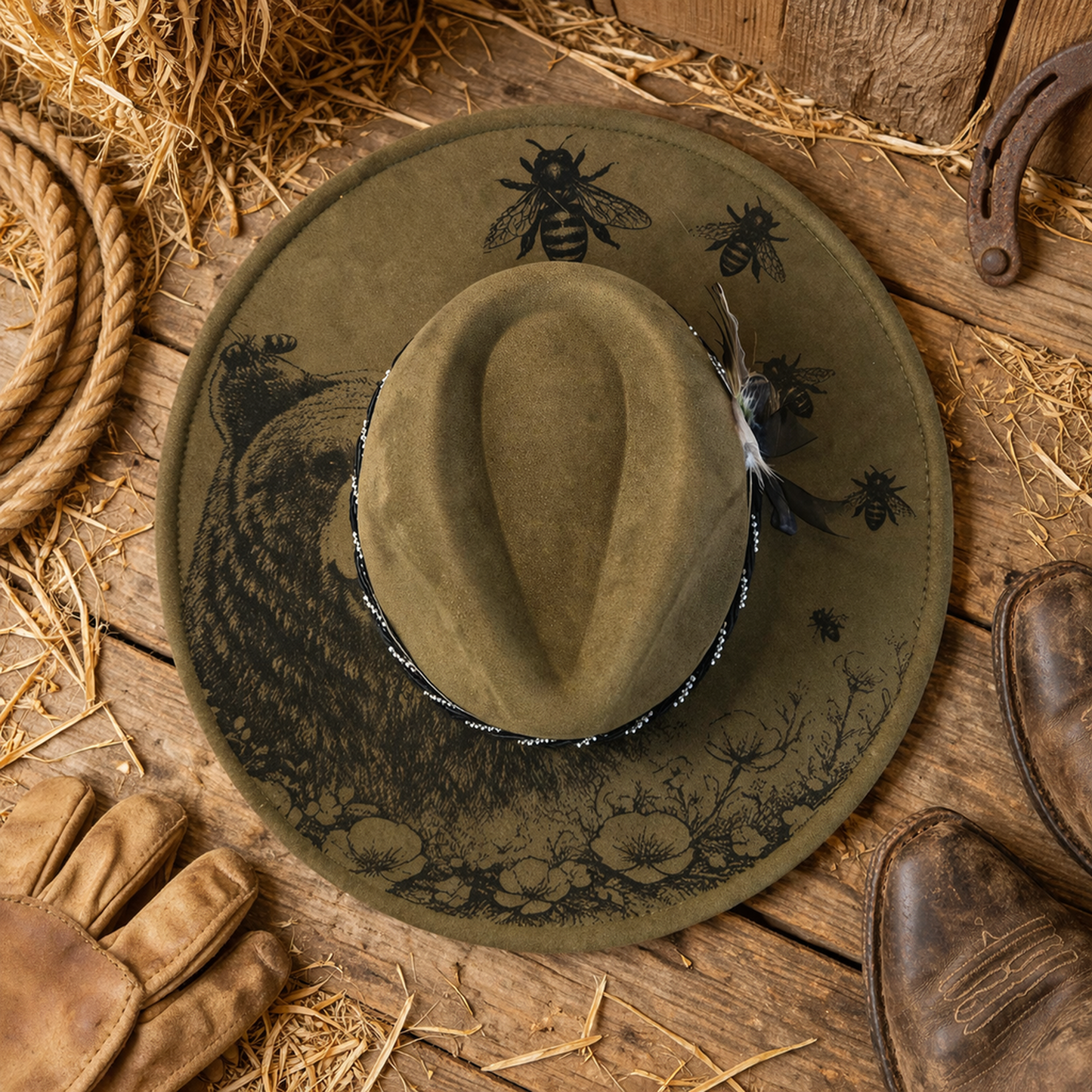Suede Big Brim Cowboy Hat - Tree Frog