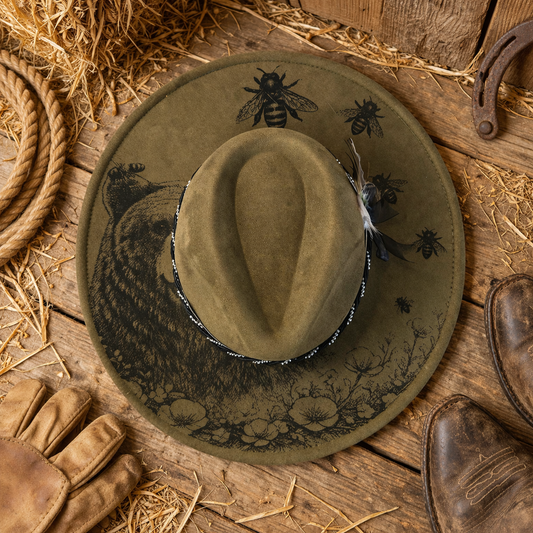 Suede Big Brim Cowboy Hat - Tree Frog