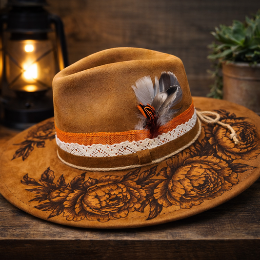 Suede Big Brim Cowboy Hat - Peony