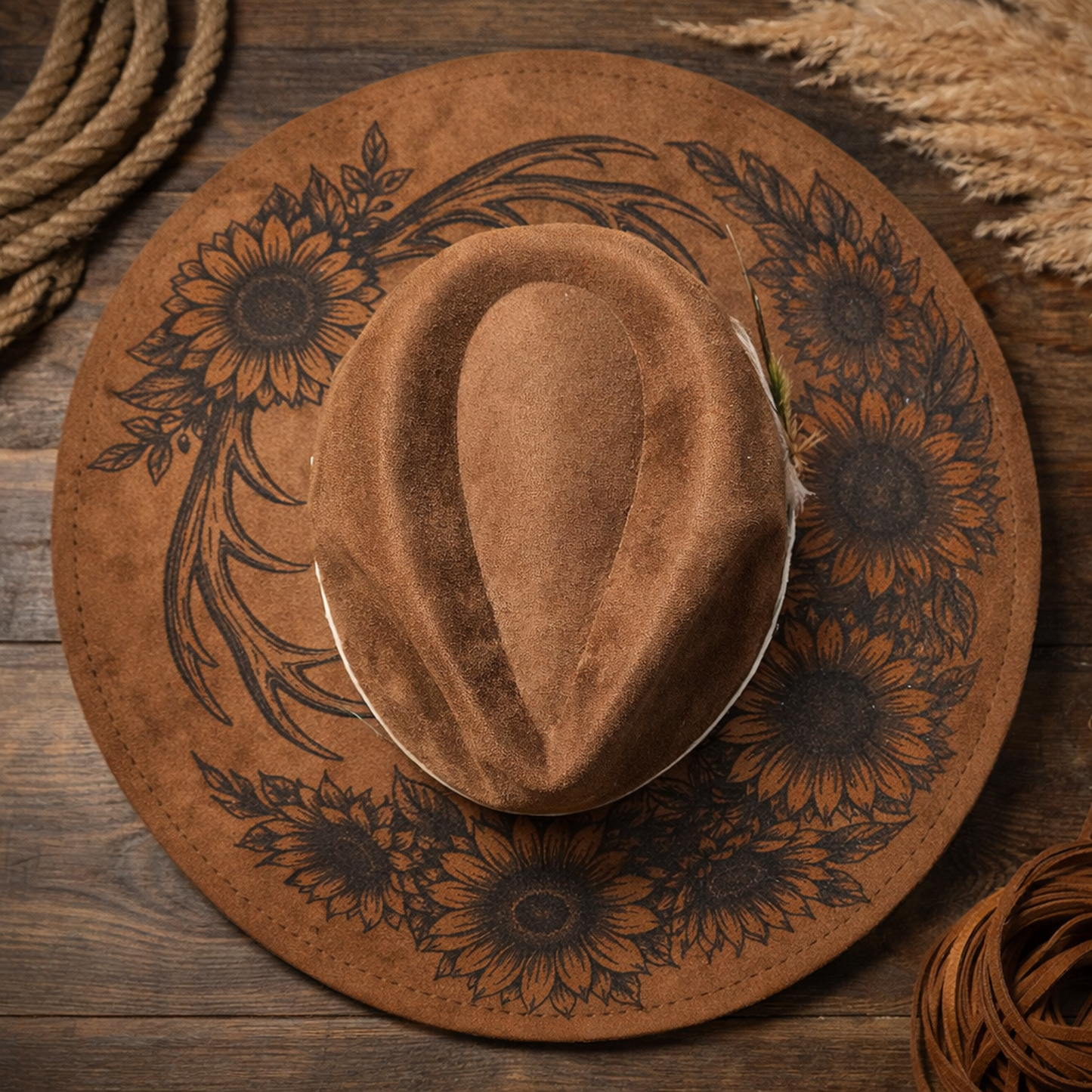 Suede Big Brim Cowboy Hat - Sunflower