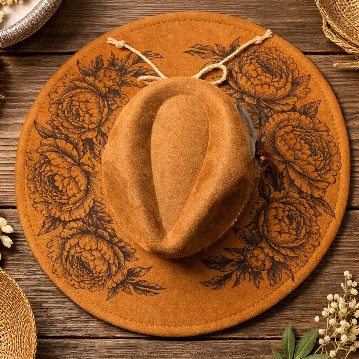 Suede Big Brim Cowboy Hat - Peony