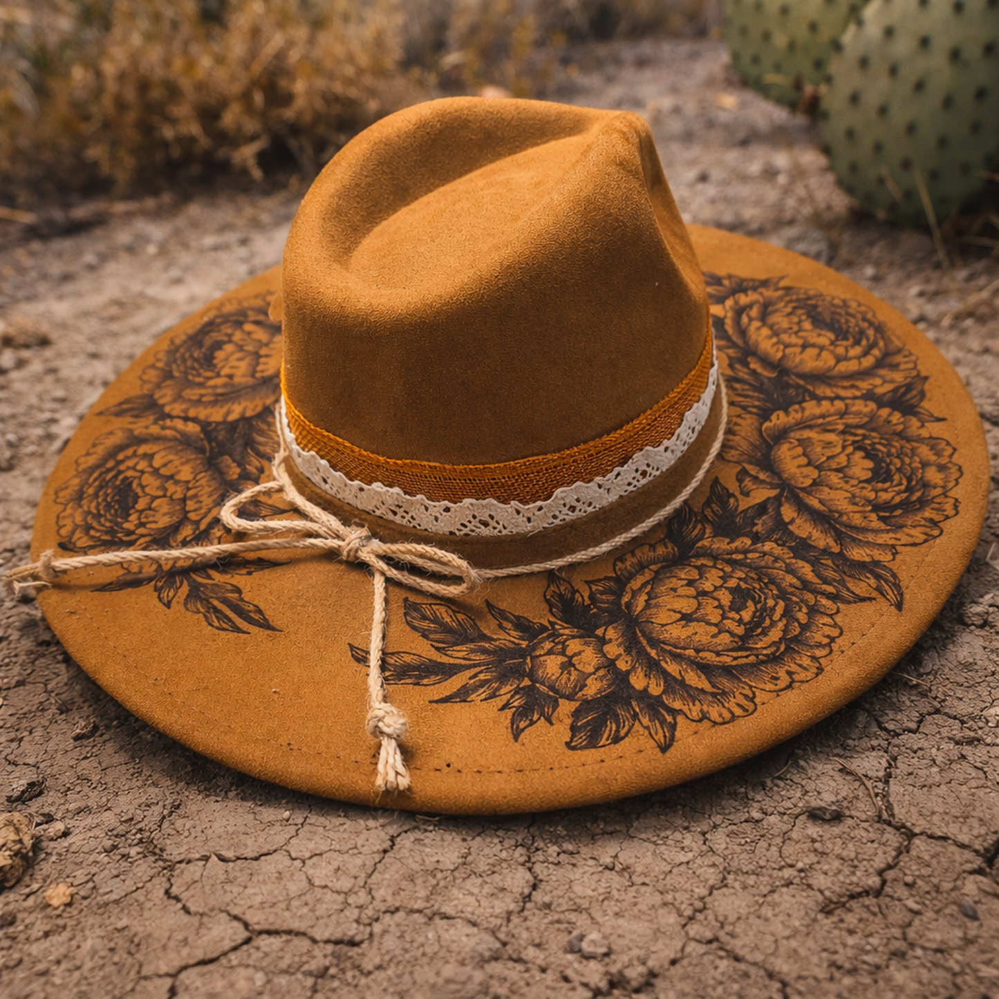 Suede Big Brim Cowboy Hat - Peony
