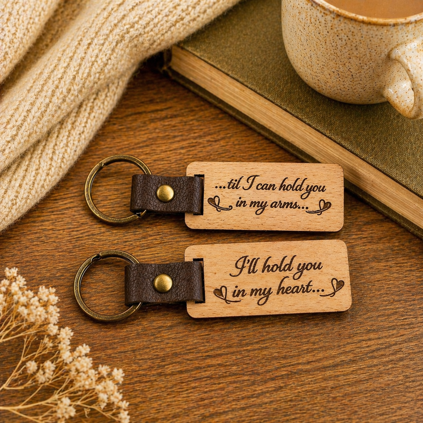 Til I Can Hold You in My Arms Wood Keychain