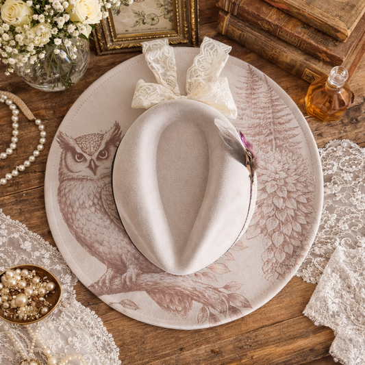 Suede Big Brim Cowboy Hat - Owl