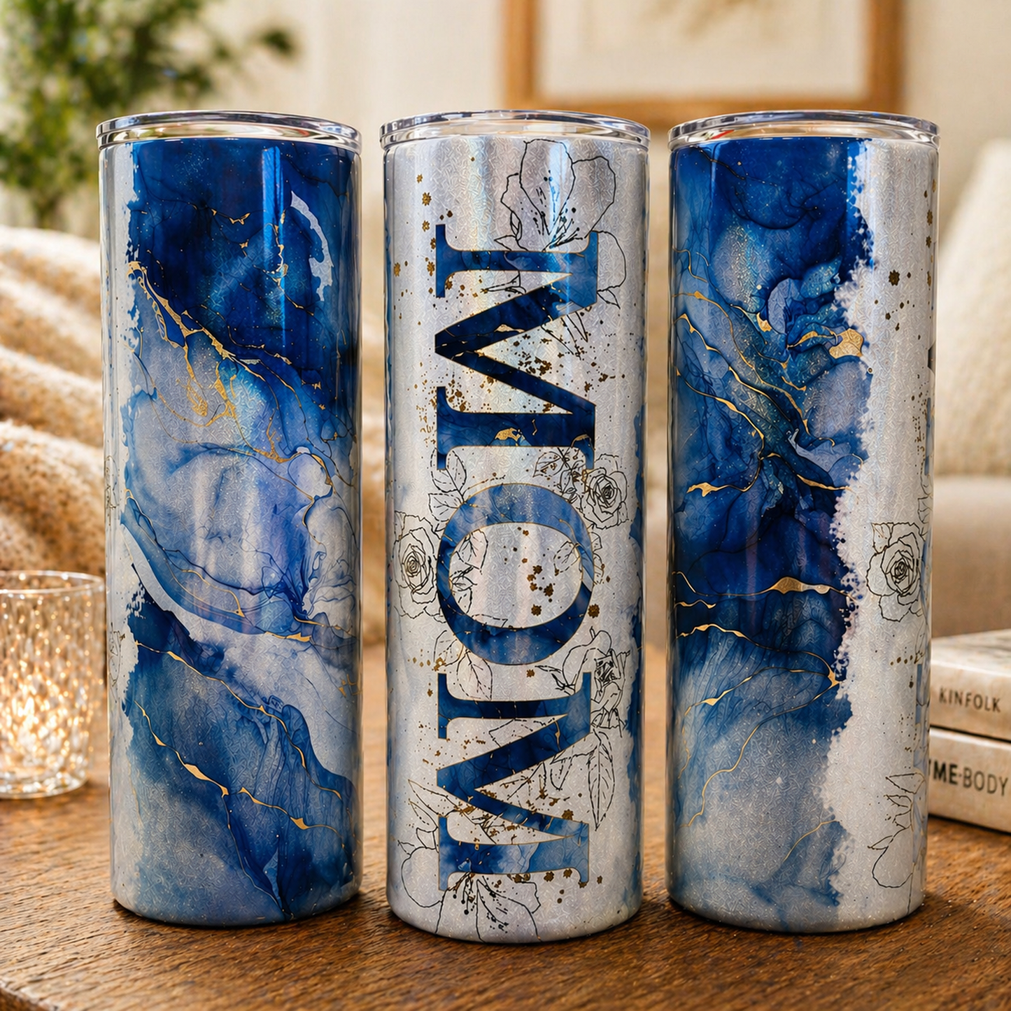 “MOM” Blue Marble Sublimation Halo Tumbler - 20 oz