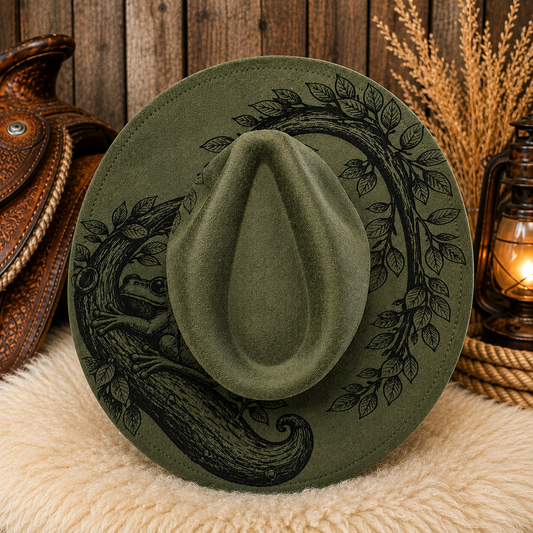 Suede Big Brim Cowboy Hat - Tree Frog